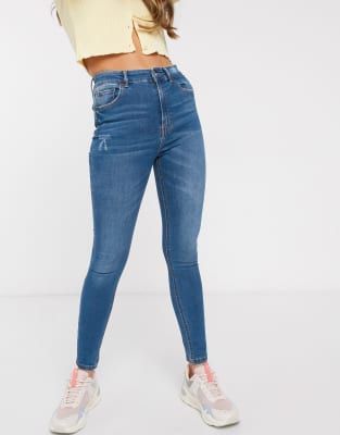 mid rise blue skinny jeans