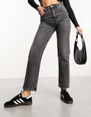 Grey High Rise Straight Fit Jeans