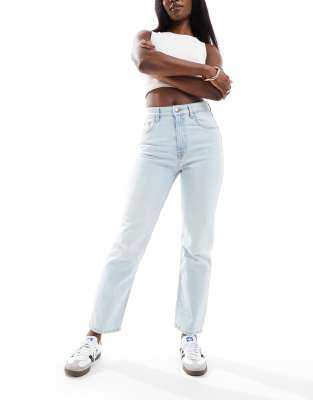 high rise straight leg comfort jeans in light blue