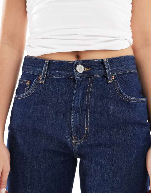 Pull&Bear high rise straight leg jeans in dark blue rinse, 5 of 5