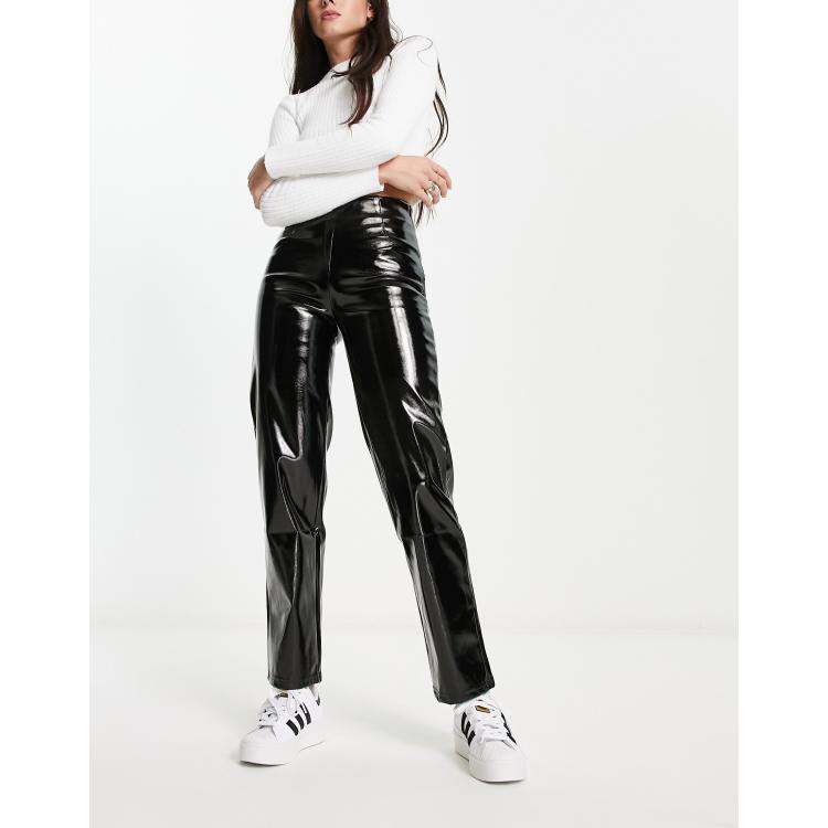 Pull Bear high rise straight leg vinyl pants in black