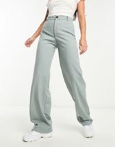 Pull&Bear high rise tailored straight leg pants with front seam in  chocolate brown