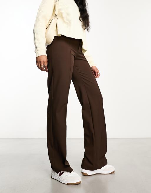 Pull&Bear high rise tailored straight leg pants with front seam in