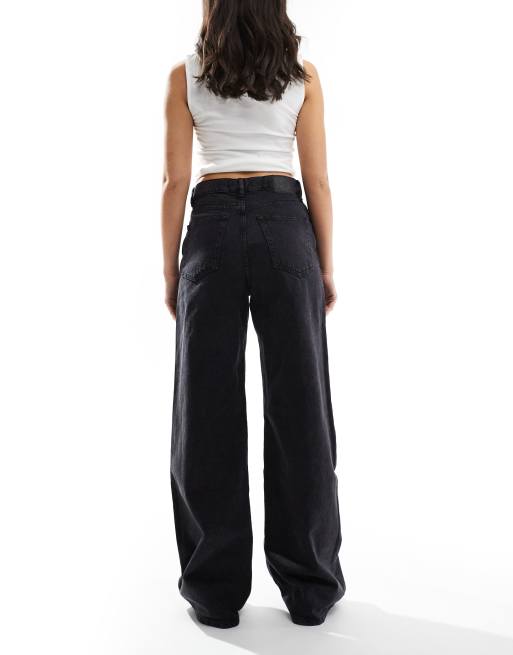 Pull&Bear high rise wide leg jean in black, 2 of 5