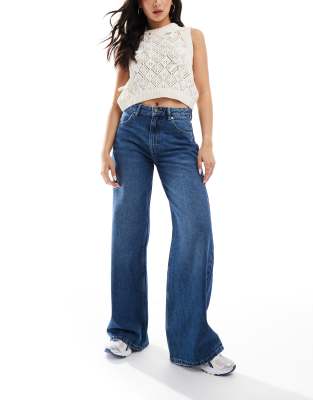 high rise wide leg jean in dark blue