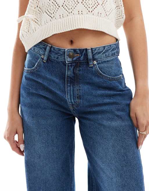 Pull&Bear high rise wide leg jean in dark blue