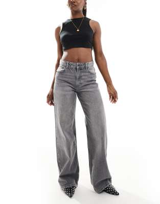 high rise wide leg jean in dark gray