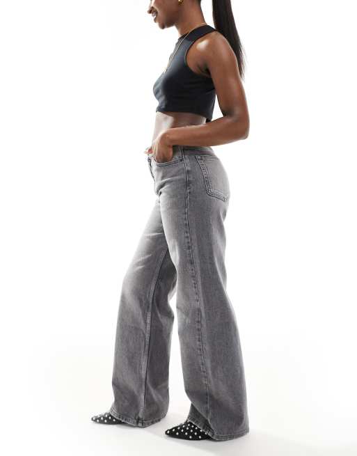 Pull&Bear high rise wide leg jean in dark gray