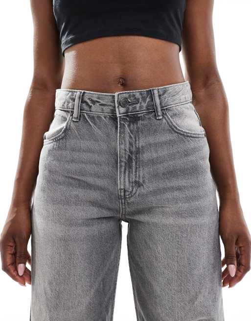 Pull&Bear high rise wide leg jean in dark gray