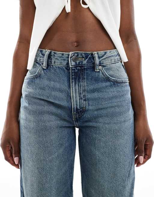 Pull&Bear high rise wide leg jean in dark indigo blue