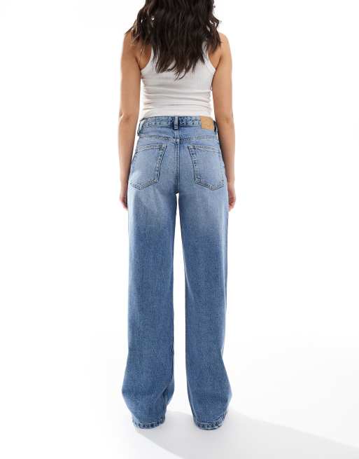 Pull&Bear high rise wide leg jean in medium blue ASOS