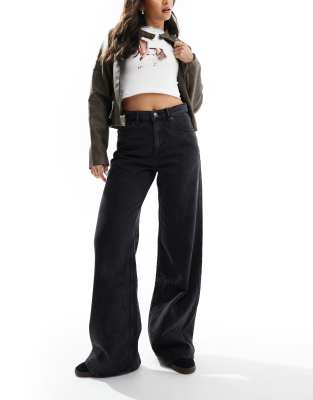 high rise wide leg jeans in black