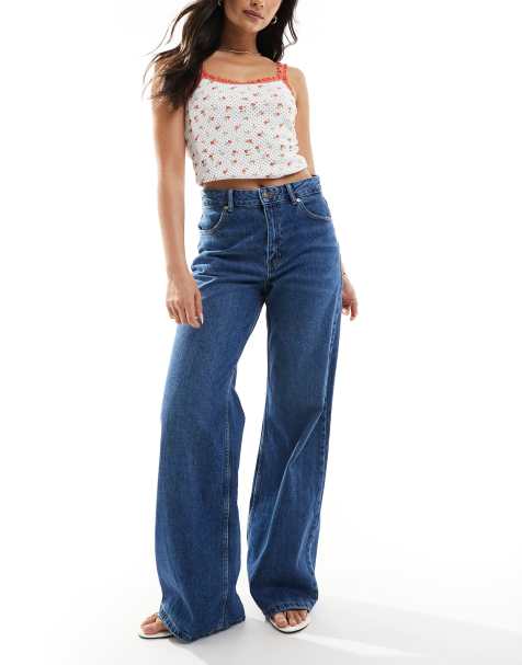Pull&Bear high rise wide leg jeans in dark blue - view 1