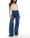 [Pull & Bear] Pull & Bear high rise wide leg jeans in dark blue 14 BLUE