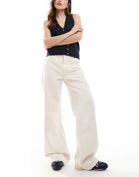 Pull&Bear high rise wide leg jeans in ecru - view 1