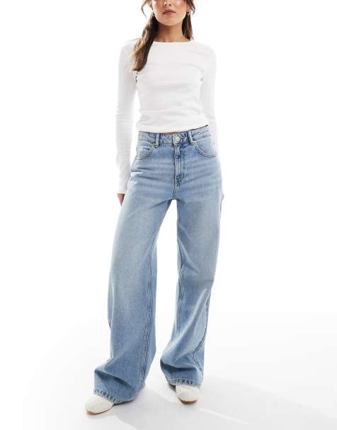 Pull&Bear high rise wide leg jeans in washed blue - view 1