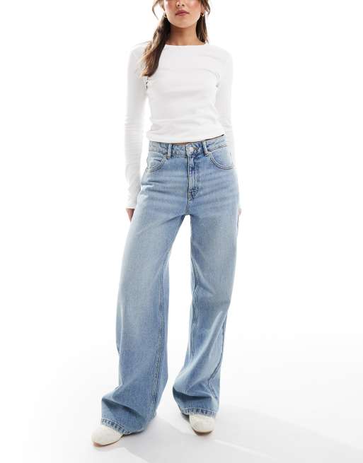 Pull&Bear high rise wide leg jeans in washed blue 