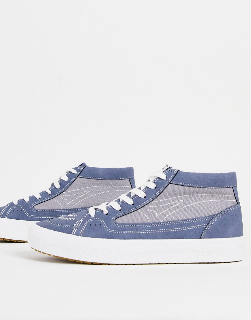 Pull & Bear high top skate sneakers in blue faux suede