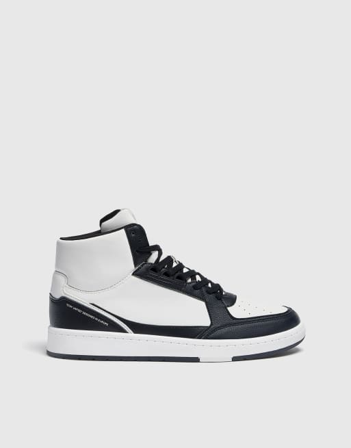 Pull&Bear high-top sneakers in black and white 
