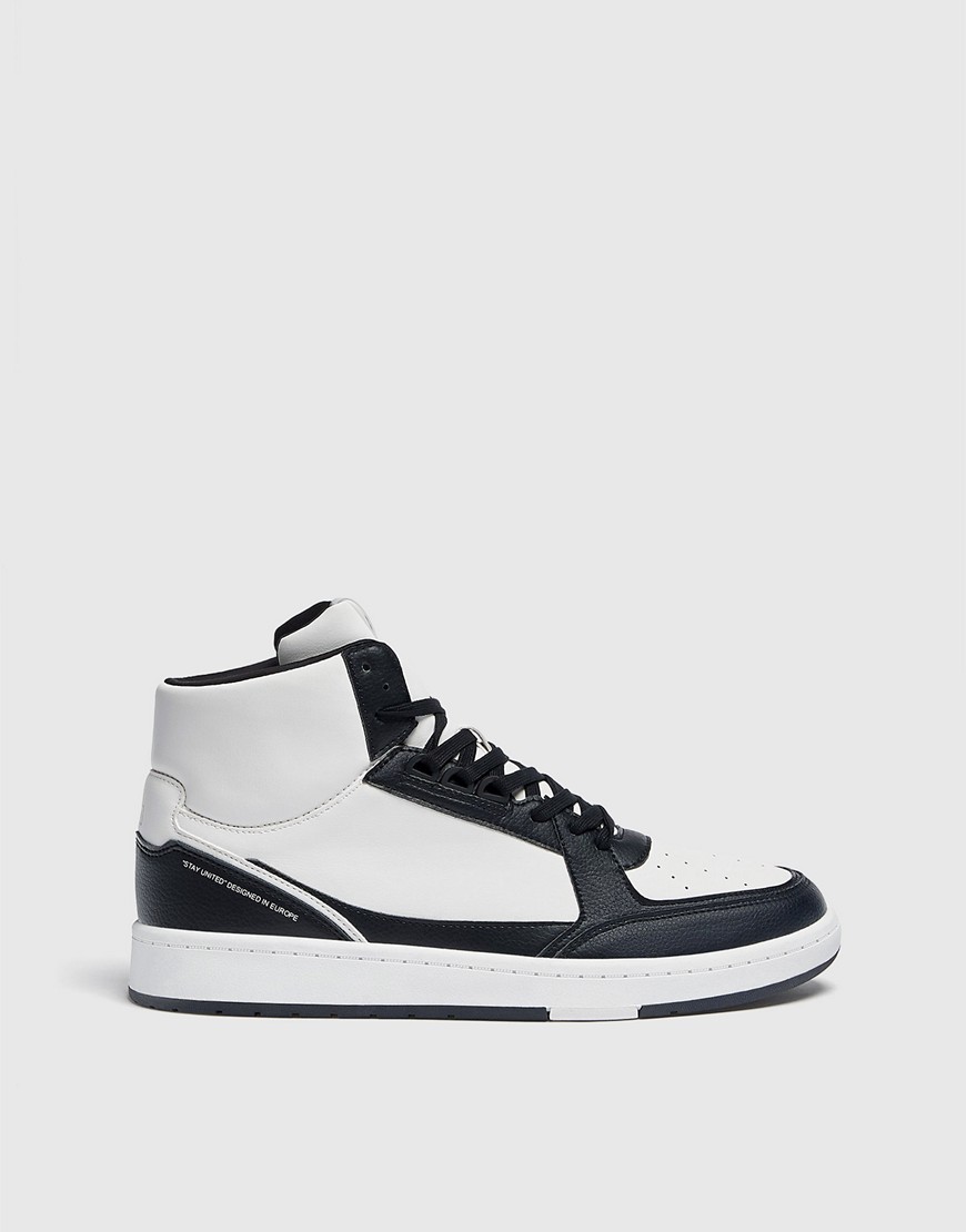 Pull & Bear high top sneakers in black and white