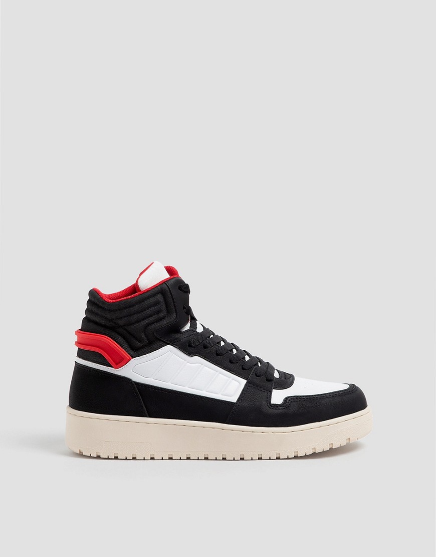 Pull & Bear high top sneakers with chunky sole in red-Blues