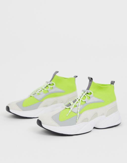 Pull&Bear high-top sock trainers in neon green | ASOS