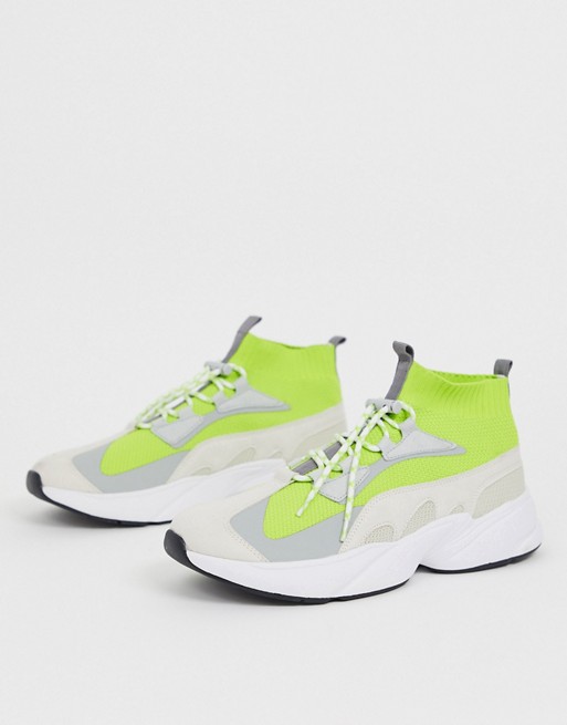 Pull&Bear high-top sock trainers in neon green