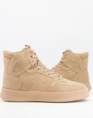 Pull&Bear high top trainer in tan