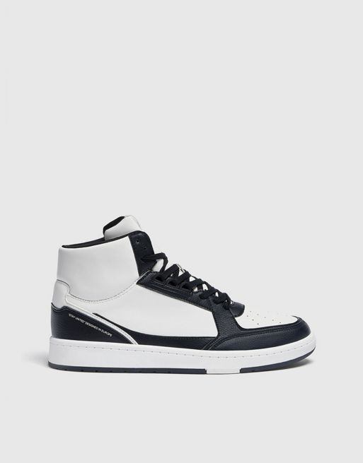 Pull&Bear high top trainers in black and white | ASOS