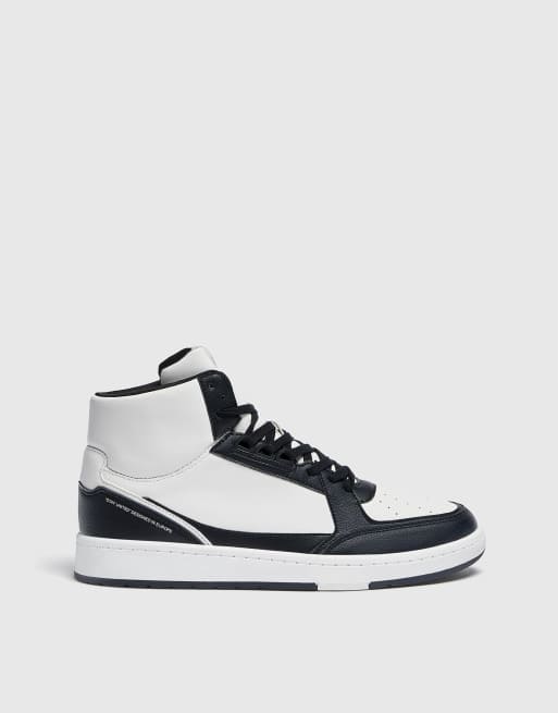 Pull&Bear high top trainers in black and white 