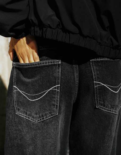 Pull&Bear High-waist balloon jeans in faded black, 3 of 7