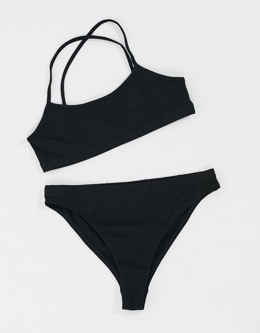 Pull&Bear high-waist brief and bralette in black | ASOS