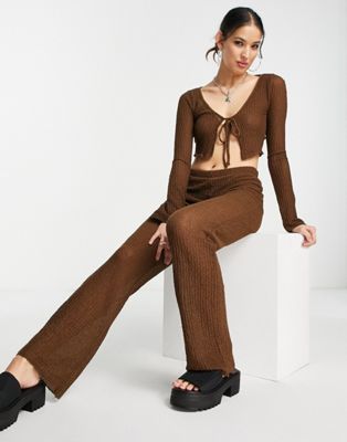 Pull&Bear high waist co-ord straight leg trousers in brown | ASOS