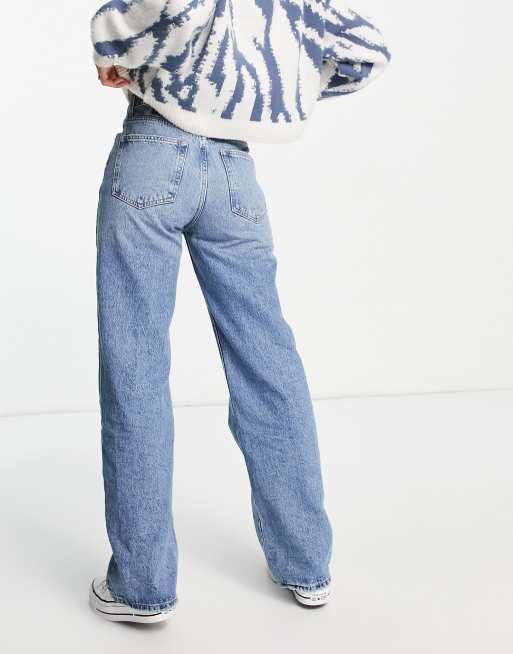 Pull&Bear high waist jeans with cross over waist in blue