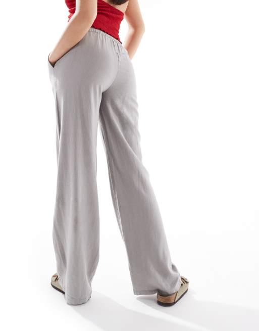 Pull&Bear high waist linen blend pants in gray