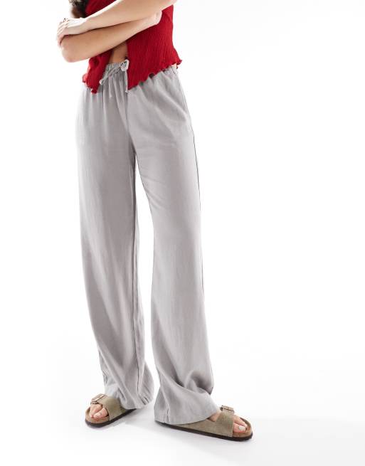 Pull&Bear high waist linen blend pants in gray