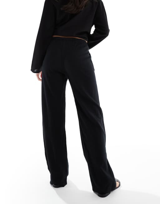 Pull&Bear high waist linen look pants in black