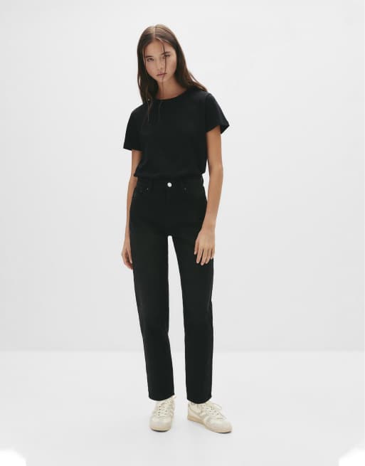 Pull&Bear High-waist mom fit jeans in black