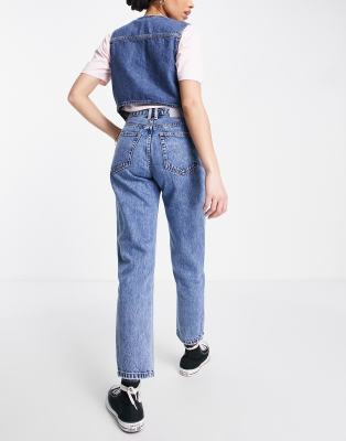 Pull&Bear high waisted mom jean in medium blue