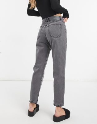 Pull&Bear high waist mom jean in dark grey - ASOS Price Checker