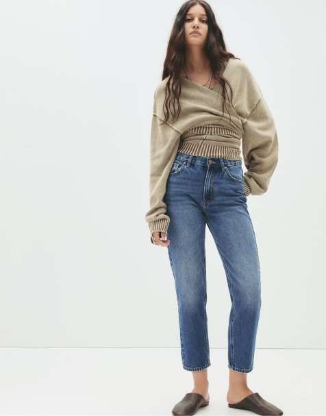 Pull&Bear high waist mom jeans in dark blue - view 1