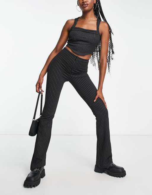 Pull&Bear high waist pinstripe pants in black - part of a set