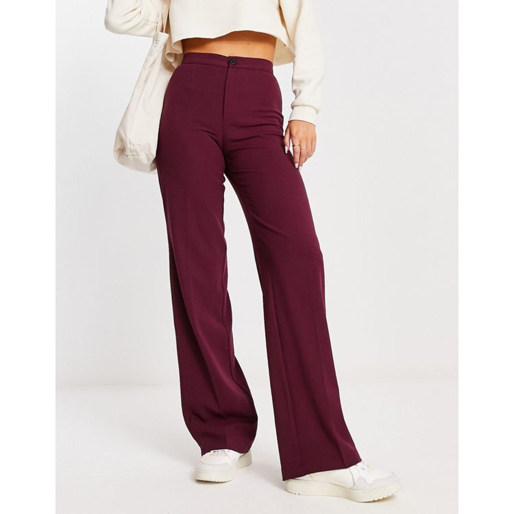 Pull&Bear high waist seam front trouser with pocket detail in wine | ASOS