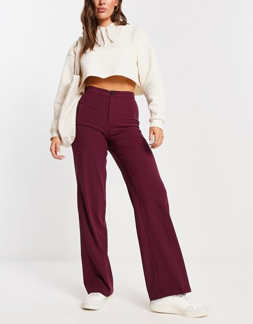Pull&Bear high waist seam front trouser with pocket detail in wine | ASOS