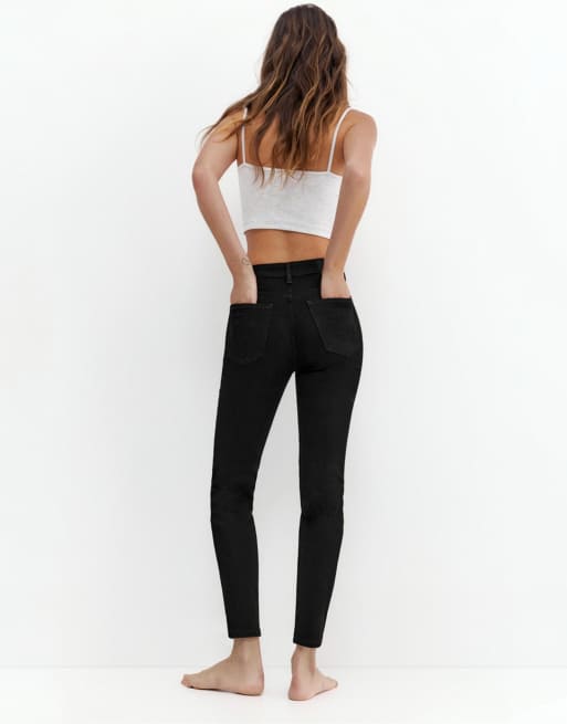 Pull&Bear High-waist skinny jeans in black marl, 4 of 4