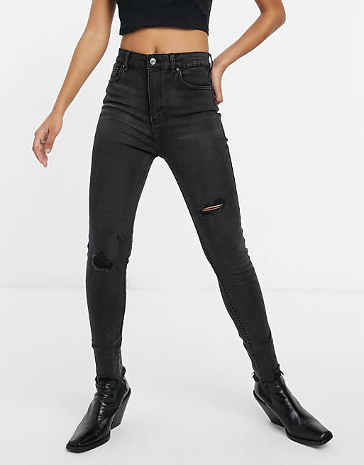 Pull&Bear high waist skinny jeans in washed black