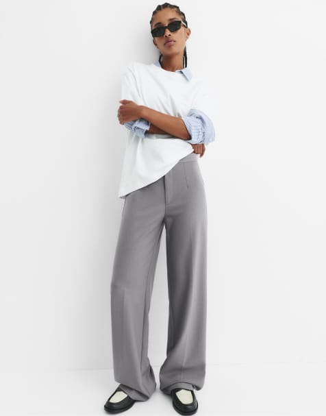 Pull&Bear high waist smart trousers in light grey