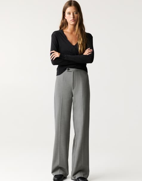 Pull&Bear high waist smart trousers in medium grey - view 1