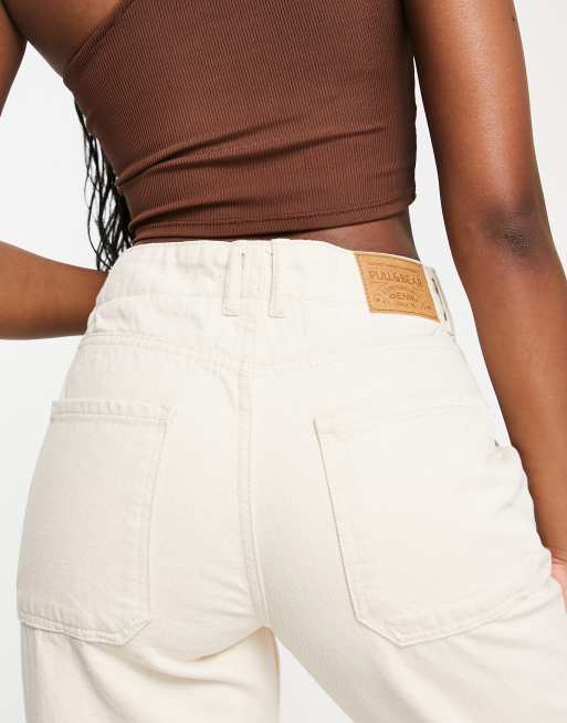 Pull&Bear high waist straight leg jeans in ecru, 4 of 4