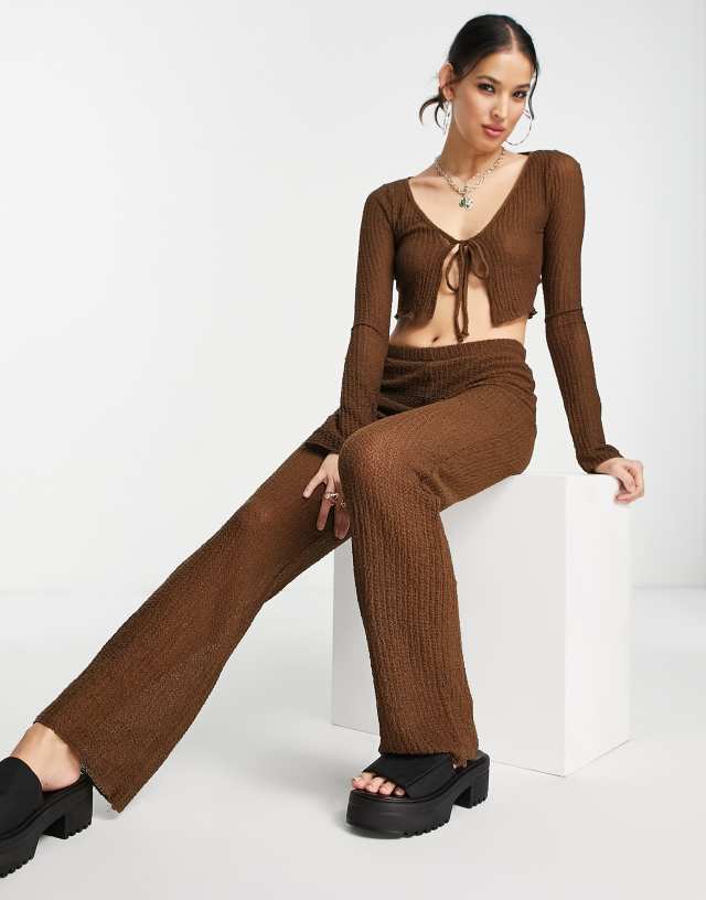 Pull&Bear high waist straight leg pants in brown - part of a set